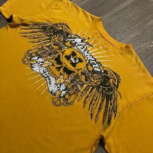 RARE Y2K Missouri Tigers Skull Wings Graphic T-Shirt Yellow Men's Large Champs
